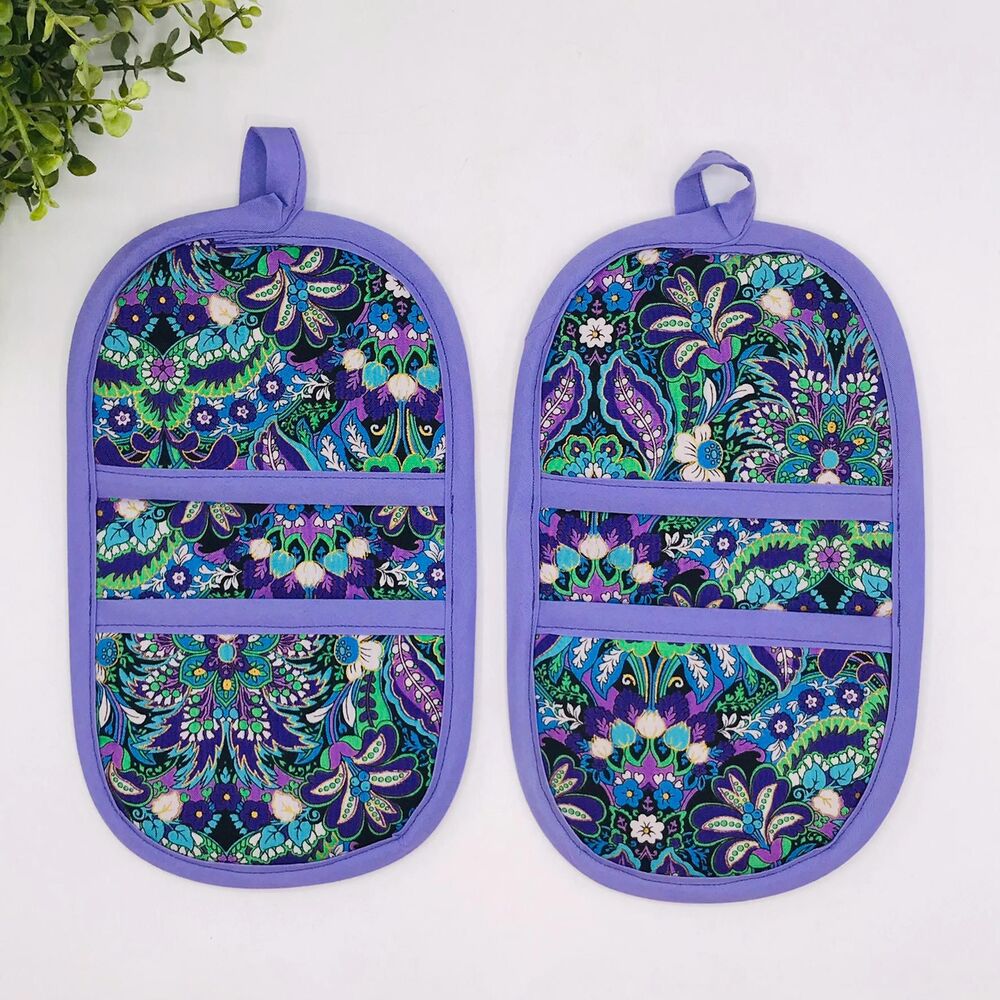 Set of 2 Finger Hotpad Potholders, Violet Purple Paisley, 2 Piece Set
